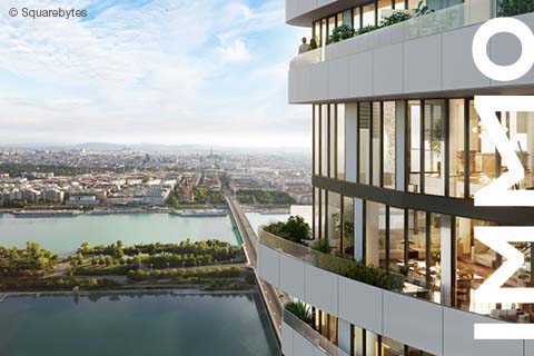 Blick von Hochhaus auf Donau